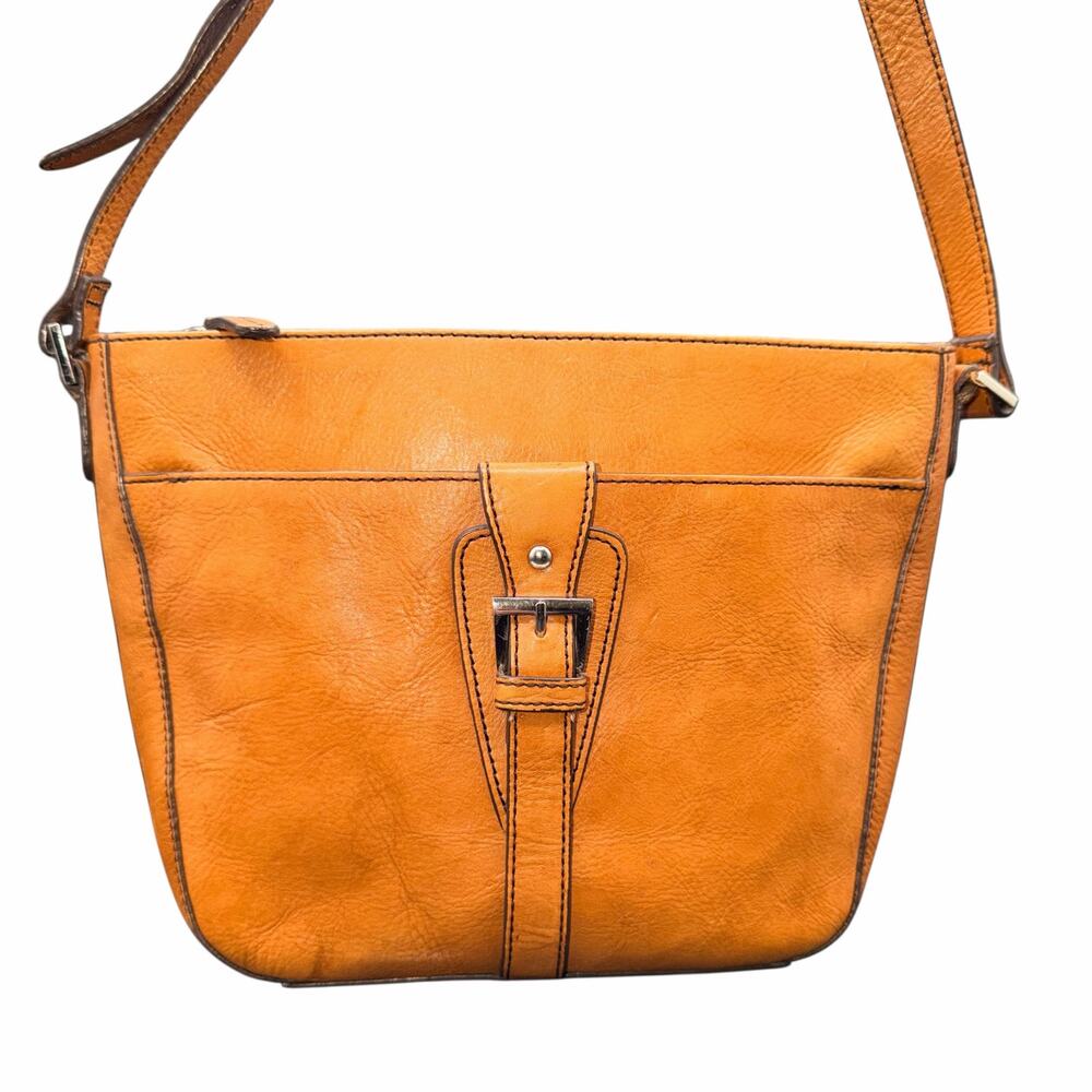Etienne Aigner Tan Leather Crossbody Bag Buckle Accent vintage